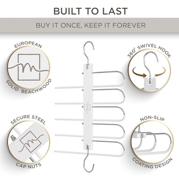 MORALVE Space Saving Wood Pants Hangers for Closet Organization