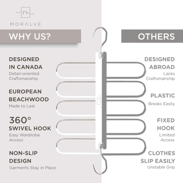 MORALVE Space Saving Wood Pants Hangers for Closet Organization