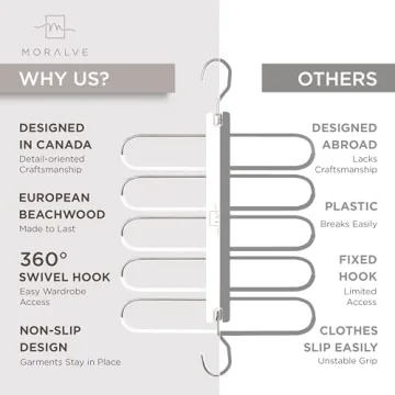MORALVE Space Saving Wood Pants Hangers for Closet Organization