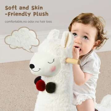 Labebe Baby Rocking Horse - Plush Stuffed White Llama Ride-On Toy