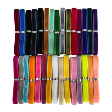 Chenkou Craft 30 Yards 3/8" Velvet Ribbon Total 30 Colors Assorted Lots Bulk (Multicolored, 3/8"(10mm))