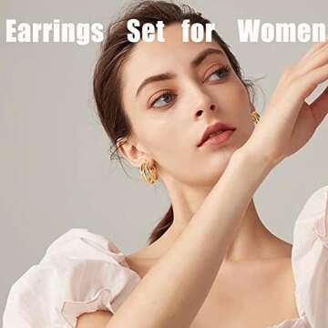 30 Pairs Gold Earrings Set for Women, Fashion Pearl Chain Link Stud Drop Dangle Earrings Multipack Hoop Earring Packs, Hypoallergenic Earrings for Birthday Party Jewelry