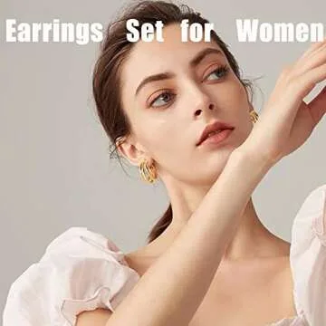 30 Pairs Gold Earrings Set for Women, Fashion Pearl Chain Link Stud Drop Dangle Earrings Multipack Hoop Earring Packs, Hypoallergenic Earrings for Birthday Party Jewelry