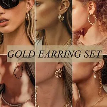30 Pairs Gold Earrings Set for Women, Fashion Pearl Chain Link Stud Drop Dangle Earrings Multipack Hoop Earring Packs, Hypoallergenic Earrings for Birthday Party Jewelry