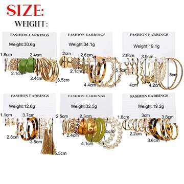 30 Pairs Gold Earrings Set for Women, Fashion Pearl Chain Link Stud Drop Dangle Earrings Multipack Hoop Earring Packs, Hypoallergenic Earrings for Birthday Party Jewelry