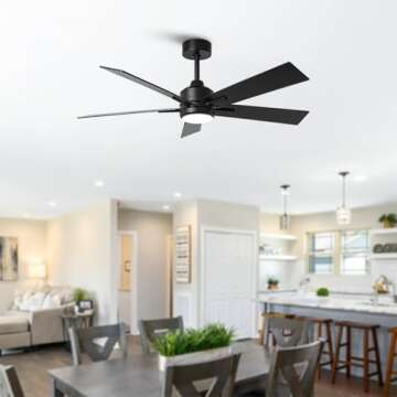 Ceiling Fans with Lights and Remote Black Farmhouse Ceiling Fans for Bedroom Living Room Flush Mount Outdoor Ceiling Fans for Patios Chandelier Light, Dimmable LED, Reverse DC Motor, 48 Inch