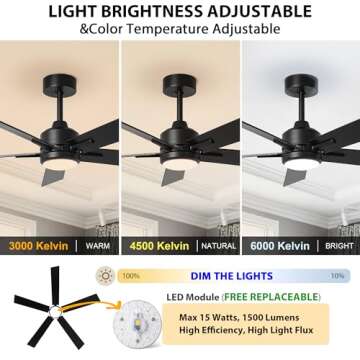 Ceiling Fans with Lights and Remote Black Farmhouse Ceiling Fans for Bedroom Living Room Flush Mount Outdoor Ceiling Fans for Patios Chandelier Light, Dimmable LED, Reverse DC Motor, 48 Inch