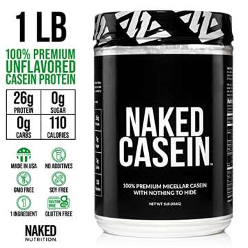 Naked Casein - 1Lb Micellar Casein Protein - Bulk, Gmo-Free, Gluten Free, Soy Free, Preservative Free - Stimulate Muscle Growth - Enhance Recovery - 15 Servings