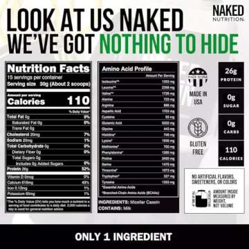 Naked Casein - 1Lb Micellar Casein Protein - Bulk, Gmo-Free, Gluten Free, Soy Free, Preservative Free - Stimulate Muscle Growth - Enhance Recovery - 15 Servings