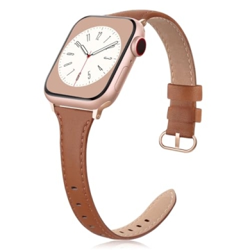 Elegant SWEES Slim Leather Band Compatible with Apple Watch
