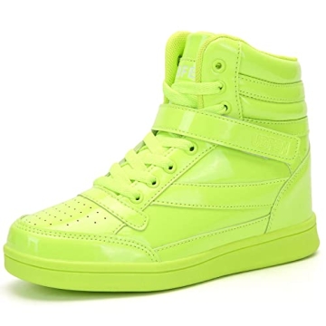 UBFEN Womens High Top Ankle Support Sneakers Vibrant Green Wedge Heel Retro 80s Tennis Shoes for Gir...