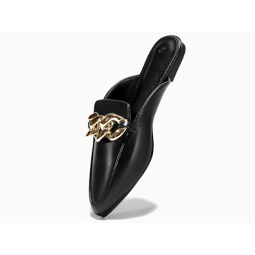 Juliet Holy Womens Mules Flats Pointed Toe Backless Loafers Slip on Metal Chain Slides