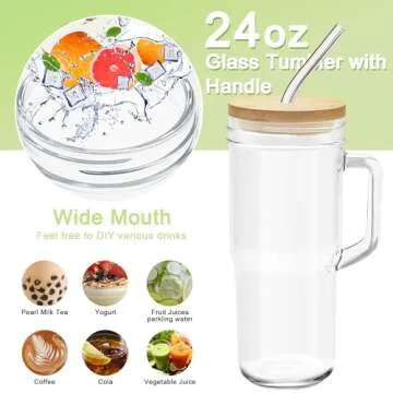 Stylish 24oz Glass Tumblers with Lids and Straws