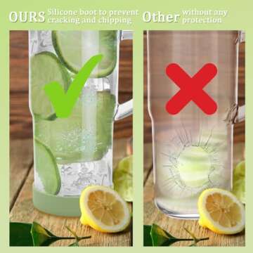 4Pack 24oz Glass Tumbler Cups with Handle Bamboo Lids and Straws Reusable Mason Jar Drinking Glasses for Iced Coffee Smoothies Beer Juice and Tea