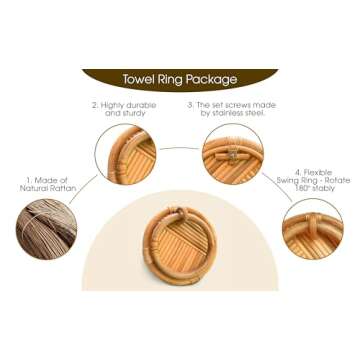 Rattan Towel Ring, Modern Hand Towel Holder for Bathroom and Kitchen Wall, Bathroom Hand Towel Ring, Rattan Towel Hanger Decor