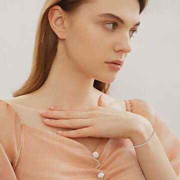 FINELOVE Cubic Zirconia Classic Tennis Bracelet for Women - 14K Gold Plated Square CZ Bracelets for Men - Adjustable Slider