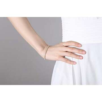 FINELOVE Cubic Zirconia Classic Tennis Bracelet for Women - 14K Gold Plated Square CZ Bracelets for Men - Adjustable Slider