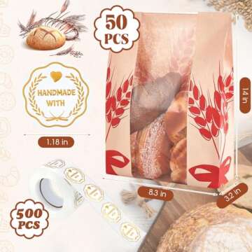 Gueevin 150 Pcs Kraft Paper Bread Loaf Bag with Clear Window Large Paper Bread Bags for Homemade Bak...