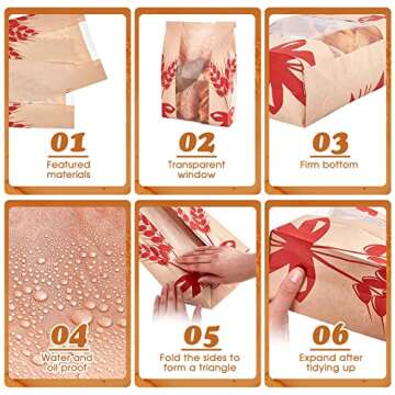Gueevin 150 Pcs Kraft Paper Bread Loaf Bag with Clear Window Large Paper Bread Bags for Homemade Bakery Food Packaging Storage with 500 Pcs Stickers for Sourdough Popcorn Cookies, 14 x 8.3 x 3.2 in