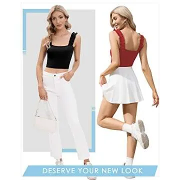 CLOZOZ Crop Tops for Women Ruffle Cropped Tank Tops Cute Summer Ribbed Square Neck Trendy Going Out Preppy Strappy Top