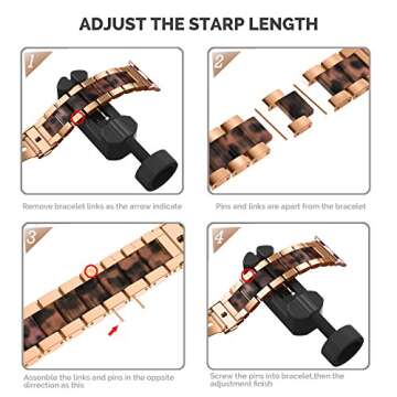 Wearlizer Compatible with Apple Watch Bands 42/44/45/46/49mm Wristband Womens Mens， Stainless Steel Fashion Resin Bracelet Series iWatch Ultra2/Ultra/SE/10/9/8/7/6/5/4/3/2/1-Dark Rose Gold+Tortoise