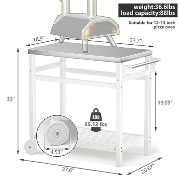 TORVA Outdoor Prep Grill Carts, 303 Stainless Steel Tabletop with High Load Capacity Portable BBQ Table, HDPE Durable Frame 2-Tier Storage Cart, White