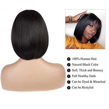WEITING Short Bob Lace Front Wig - Human Hair, Lace Front, 150% Density