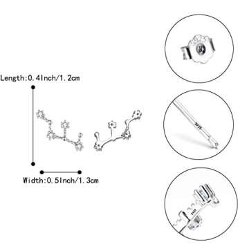 BriLove 925 Sterling Silver Ear Crawler Post Earrings Virgo 12 Zodiac Constellation Horoscope Astrology CZ Stud Earring Gift for Women Valentines Day/Anniversary/Mothers Day/Birthday