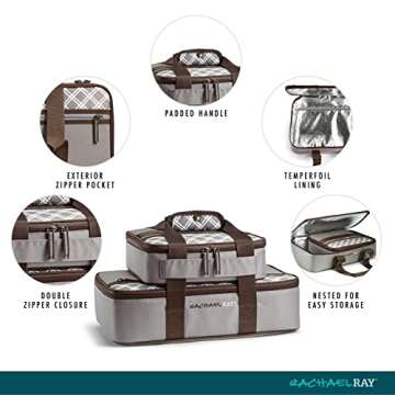Rachael Ray Lugger Duo - Insulated Casserole Carrier for Hot or Cold Food, Beach-Friendly, Sea Salt ...