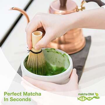 Bamboo Whisk (Chasen) and Hooked Bamboo Scoop (Chashaku) - Matcha Tea Whisk for Matcha Tea Preparation - MATCHA DNA Brand - Traditional Matcha Whisk Made from Durable and Sustainable Golden Bamboo