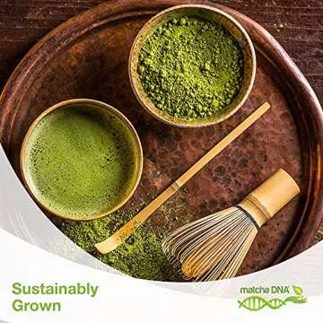 Bamboo Whisk (Chasen) and Hooked Bamboo Scoop (Chashaku) - Matcha Tea Whisk for Matcha Tea Preparation - MATCHA DNA Brand - Traditional Matcha Whisk Made from Durable and Sustainable Golden Bamboo