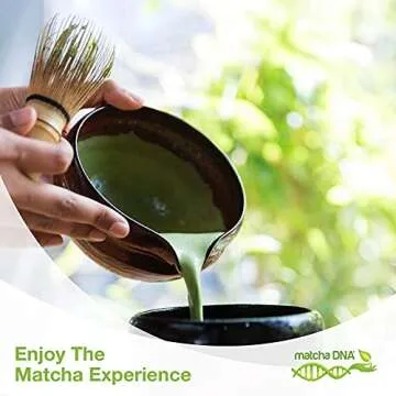 Bamboo Whisk (Chasen) and Hooked Bamboo Scoop (Chashaku) - Matcha Tea Whisk for Matcha Tea Preparation - MATCHA DNA Brand - Traditional Matcha Whisk Made from Durable and Sustainable Golden Bamboo