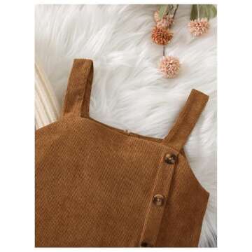 MakeMeChic Toddler Baby Girl Outfits Mock Neck Long Sleeve Top and Corduroy Button Overall Dress Sets Beige and Brown 6Y