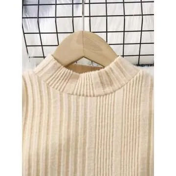 MakeMeChic Toddler Baby Girl Outfits Mock Neck Long Sleeve Top and Corduroy Button Overall Dress Sets Beige and Brown 6Y