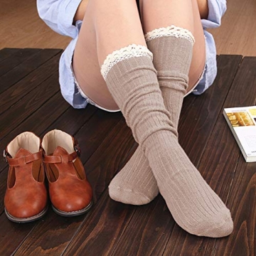 Vpogn 4 Pack Women Cotton Knee High Boot Socks