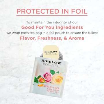 Bigelow Benefits Stress Free Rose & Mint Herbal Tea, Caffeine Free, 18 Count (Pack of 6), 108 Total Tea Bags