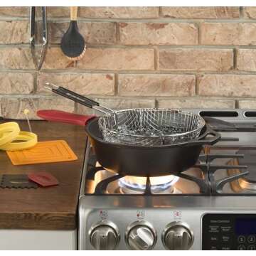 Lodge 5 Quart Pre-Seasoned Cast Iron Deep Skillet - Signature Teardrop Handle & Assist Handle - Use ...