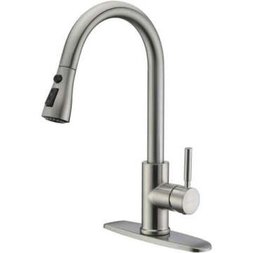 WEWE Brushed Nickel Pull Out Kitchen Faucet with High Arc Design