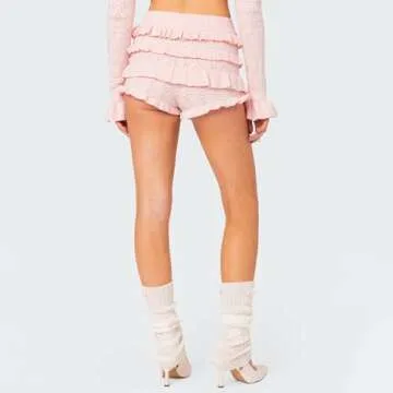 Stylish Ynocfri Women Ruffle Crochet Beach Shorts