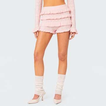 Stylish Ynocfri Women Ruffle Crochet Beach Shorts