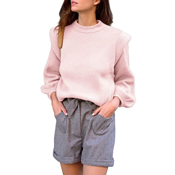 PRETTYGARDEN Women's Sweaters Casual Long Lantern Sleeve Crewneck Ribbed Knit Pullover Striped Jumpe...