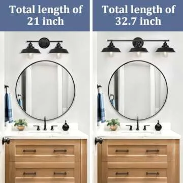 GZBEINI Farmhouse Vanity Light Fixtures, 2-Light Black Bathroom Light Fixtures Over Mirror, Modern Industrial Metal Black Vanity Light for Bathroom, Vanity, Mirror Cabinet