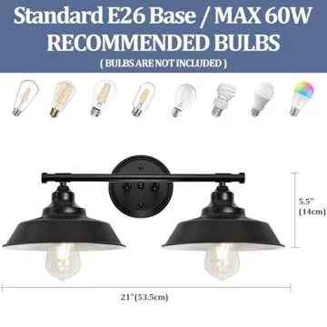 GZBEINI Farmhouse Vanity Light Fixtures, 2-Light Black Bathroom Light Fixtures Over Mirror, Modern Industrial Metal Black Vanity Light for Bathroom, Vanity, Mirror Cabinet