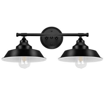 GZBEINI Farmhouse Vanity Light Fixtures, 2-Light Black Bathroom Light Fixtures Over Mirror, Modern Industrial Metal Black Vanity Light for Bathroom, Vanity, Mirror Cabinet