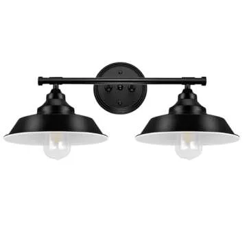 GZBEINI Farmhouse Vanity Light Fixtures, 2-Light Black Bathroom Light Fixtures Over Mirror, Modern Industrial Metal Black Vanity Light for Bathroom, Vanity, Mirror Cabinet