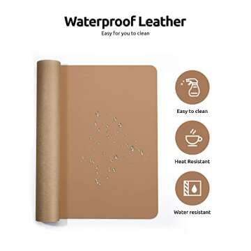 YSAGi Leather Desk Protector, Office Mat, Large Mouse Mat, Non-Slip PU Leather Blotter, Laptop Desk Mat, Waterproof Writing Pad for Office and Home (Khaki, 31.5" x 15.8")
