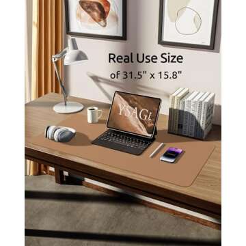 YSAGi Leather Desk Protector, Office Mat, Large Mouse Mat, Non-Slip PU Leather Blotter, Laptop Desk Mat, Waterproof Writing Pad for Office and Home (Khaki, 31.5" x 15.8")