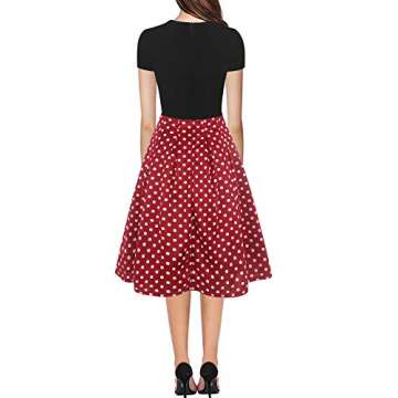 oxiuly Women's Vintage Dresses Dot Patchwork Pockets Puffy Swing Casual Party Dress OX165 (BK-Red do...