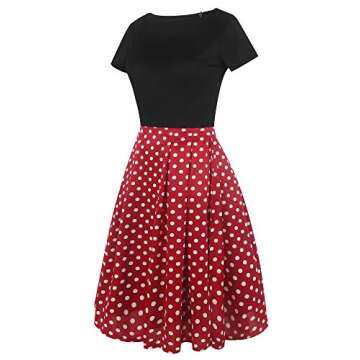 oxiuly Women's Vintage Dresses Dot Patchwork Pockets Puffy Swing Casual Party Dress OX165 (BK-Red dot, xx_l)