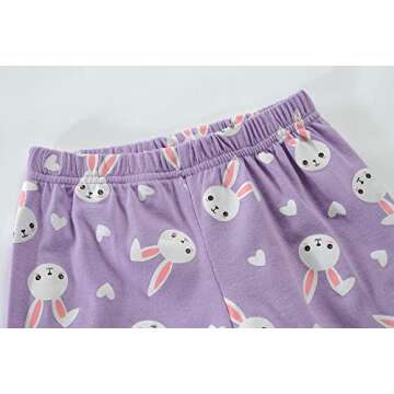 FEDPOP Girls Easter Bunny Pajamas for Kids Short Pjs Toddler Rabbit Sleepwear Cotton Summer Jammies Short Sleeve T Shirts and Bottoms 2 Piece Pj Clothes Set Size 6